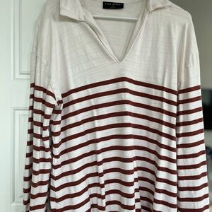 Lane Bryant Red and White Striped V-Neck Top